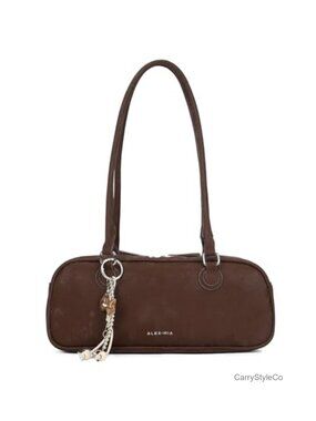 Vegan Leather Swing Zip Shoulder Bag with Charm Detail